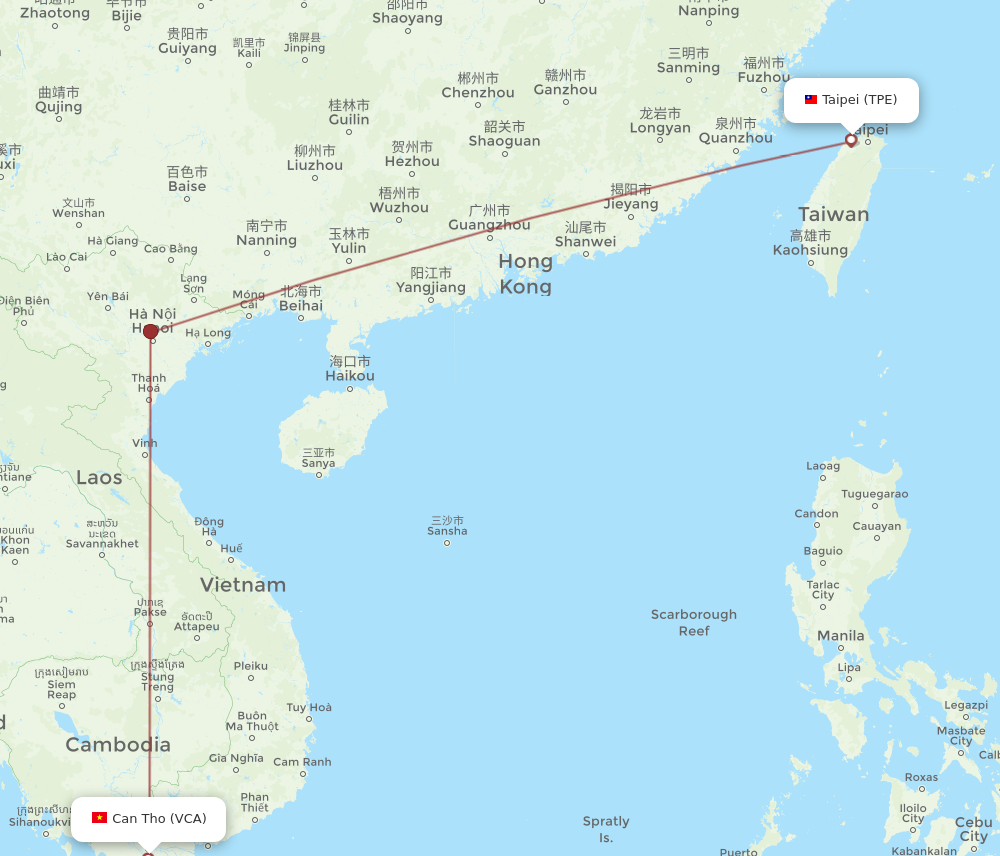 Flights from Taipei to Can Tho, TPE to VCA - Flight Routes