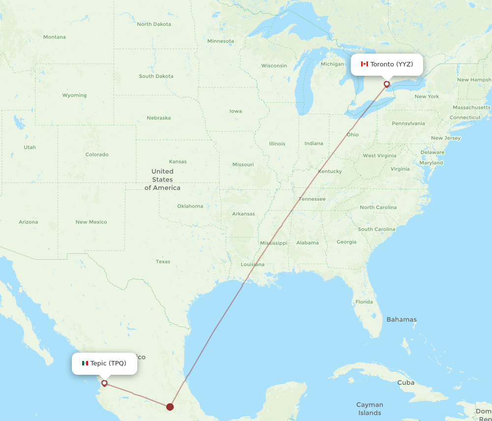 Flights from Tepic to Toronto TPQ to YYZ Flight Routes