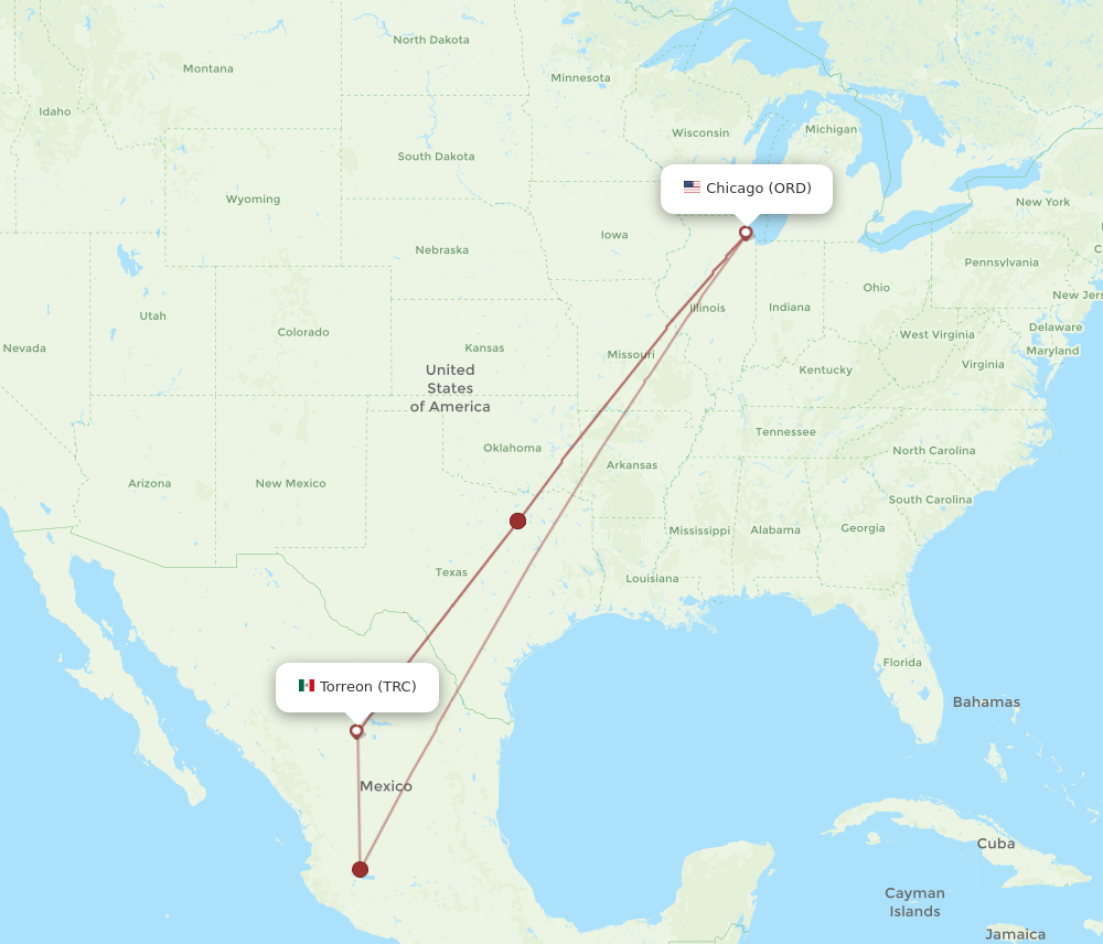 All flight routes from Torreon to Chicago, TRC to ORD - Flight Routes