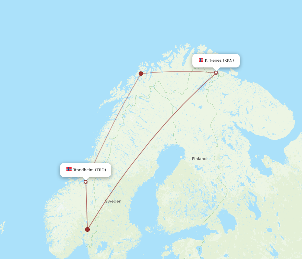 Flights From Trondheim To Kirkenes, TRD To KKN - Flight Routes