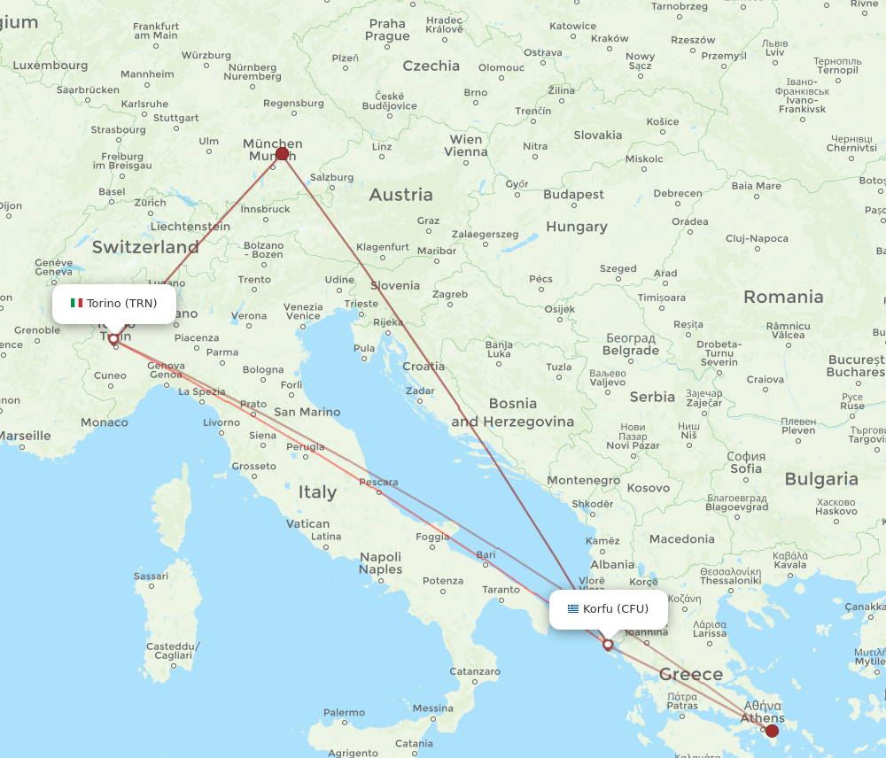 Flights from Turin to Kerkyra TRN to CFU Flight Routes