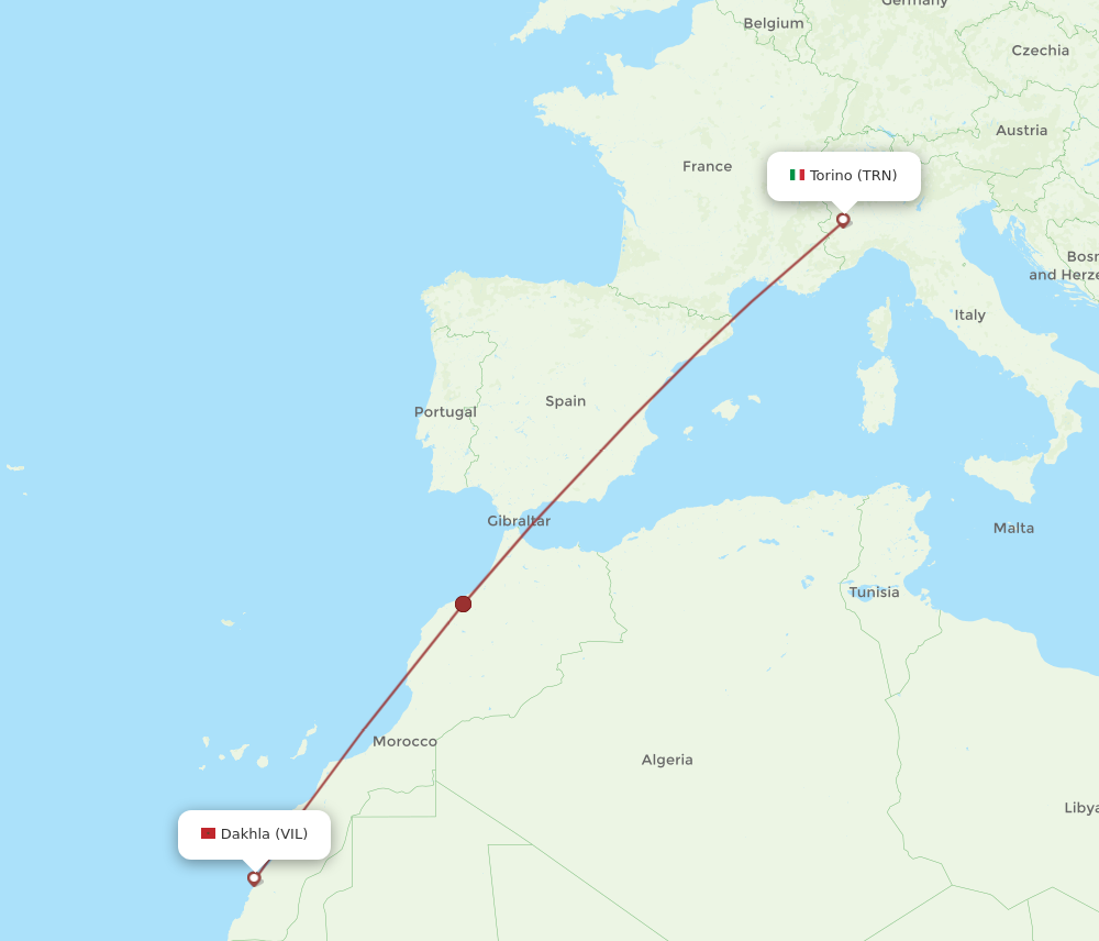 Flights from Turin to Dakhla TRN to VIL Flight Routes