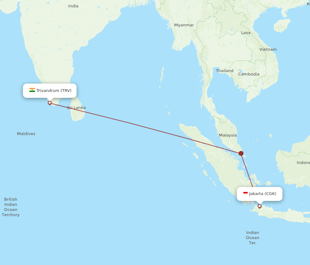 TRV to CGK flights and routes map
