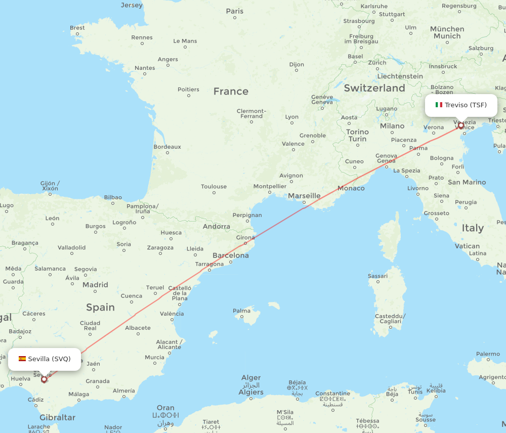 Flights from Venice to Sevilla TSF to SVQ Flight Routes