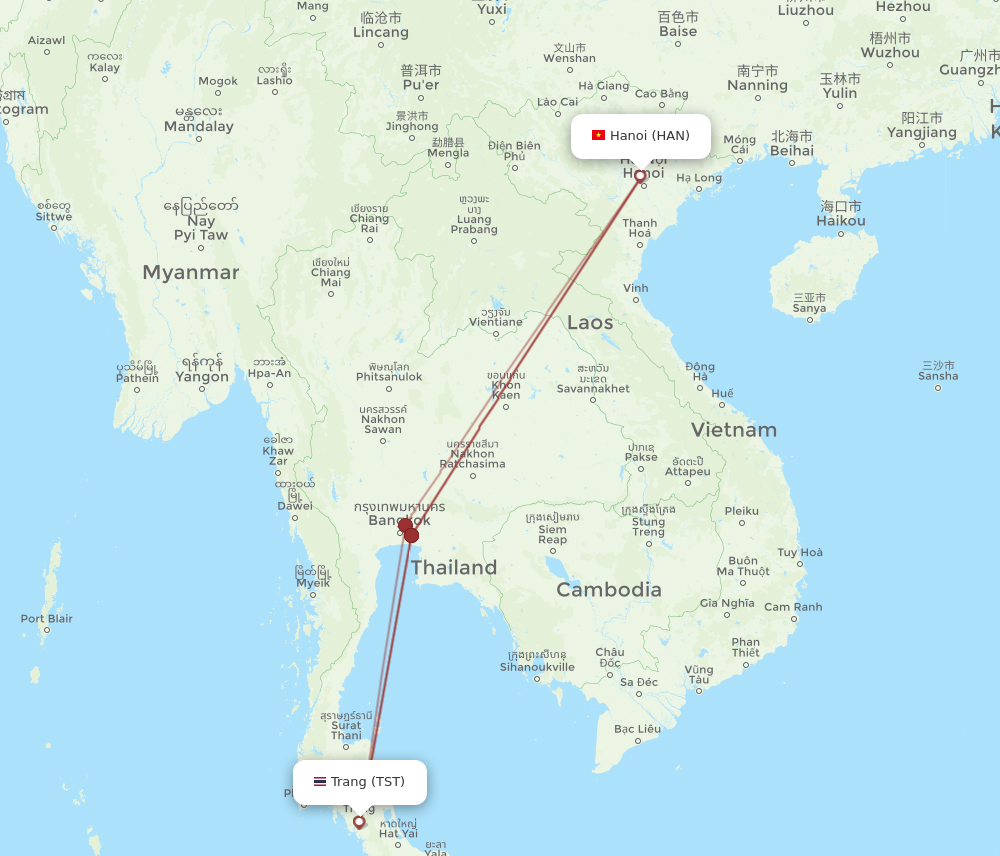 All flight routes from Trang to Hanoi, TST to HAN - Flight Routes