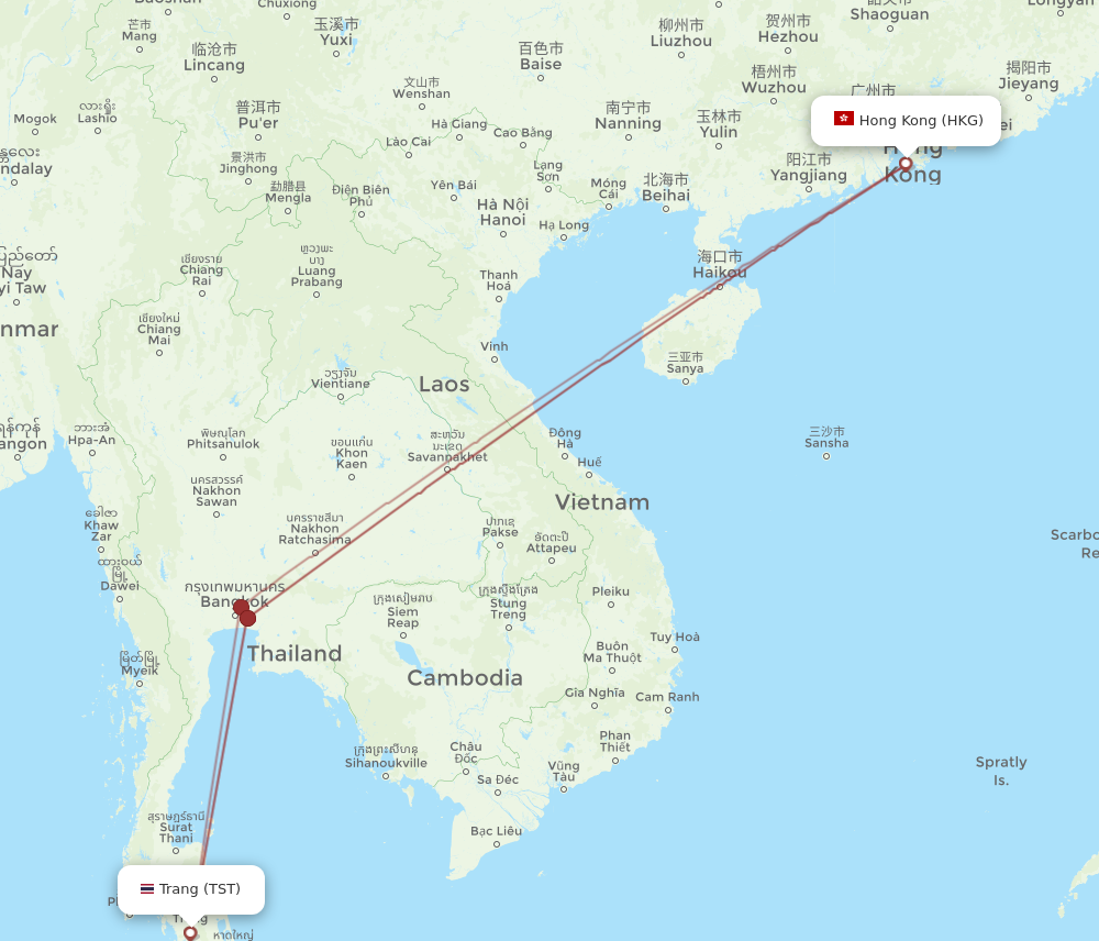 Flights from Trang to Hong Kong TST to HKG Flight Routes