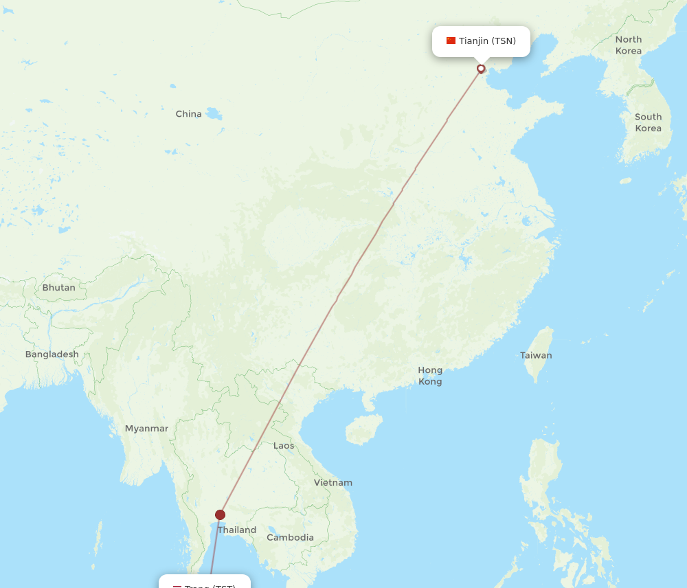 All flight routes from Trang to Tianjin, TST to TSN - Flight Routes