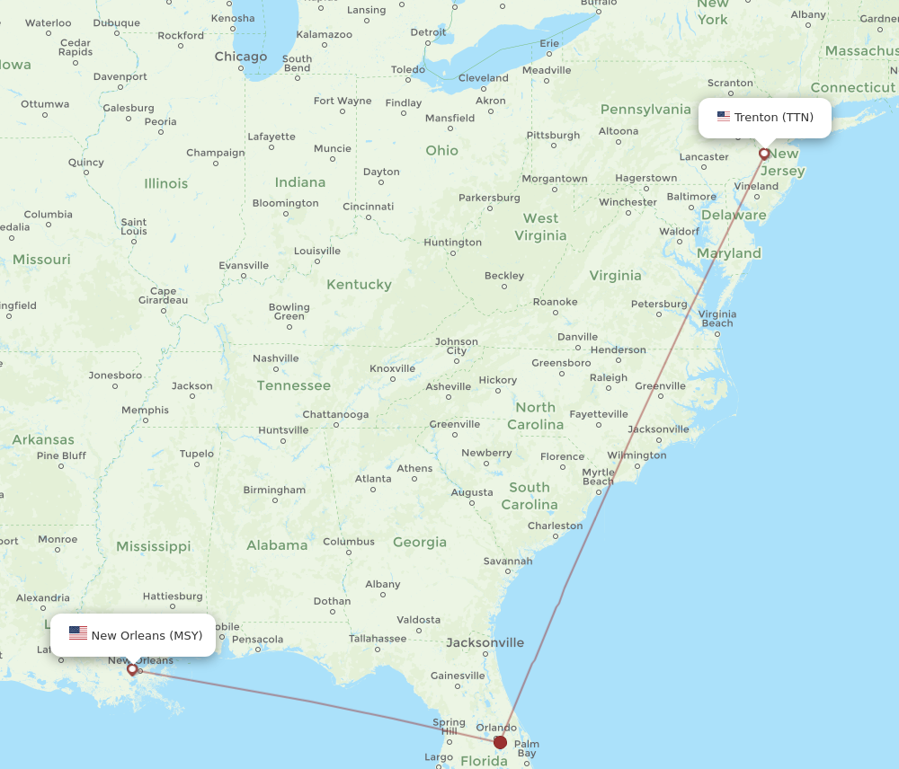 Flights from Trenton to New Orleans TTN to MSY Flight Routes