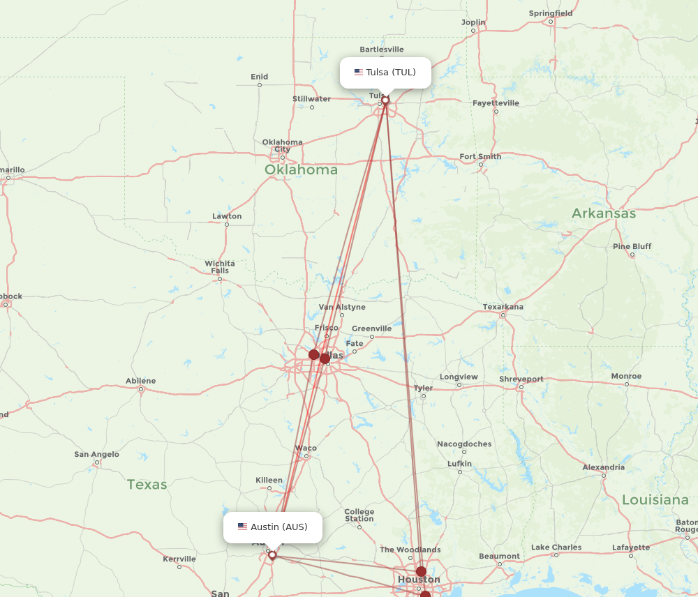 Flights from Tulsa to Austin TUL to AUS Flight Routes