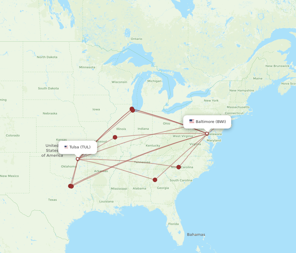 Flights from Tulsa to Baltimore TUL to BWI Flight Routes