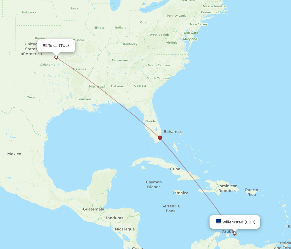 Flights from Tulsa to Curacao, TUL to CUR - Flight Routes