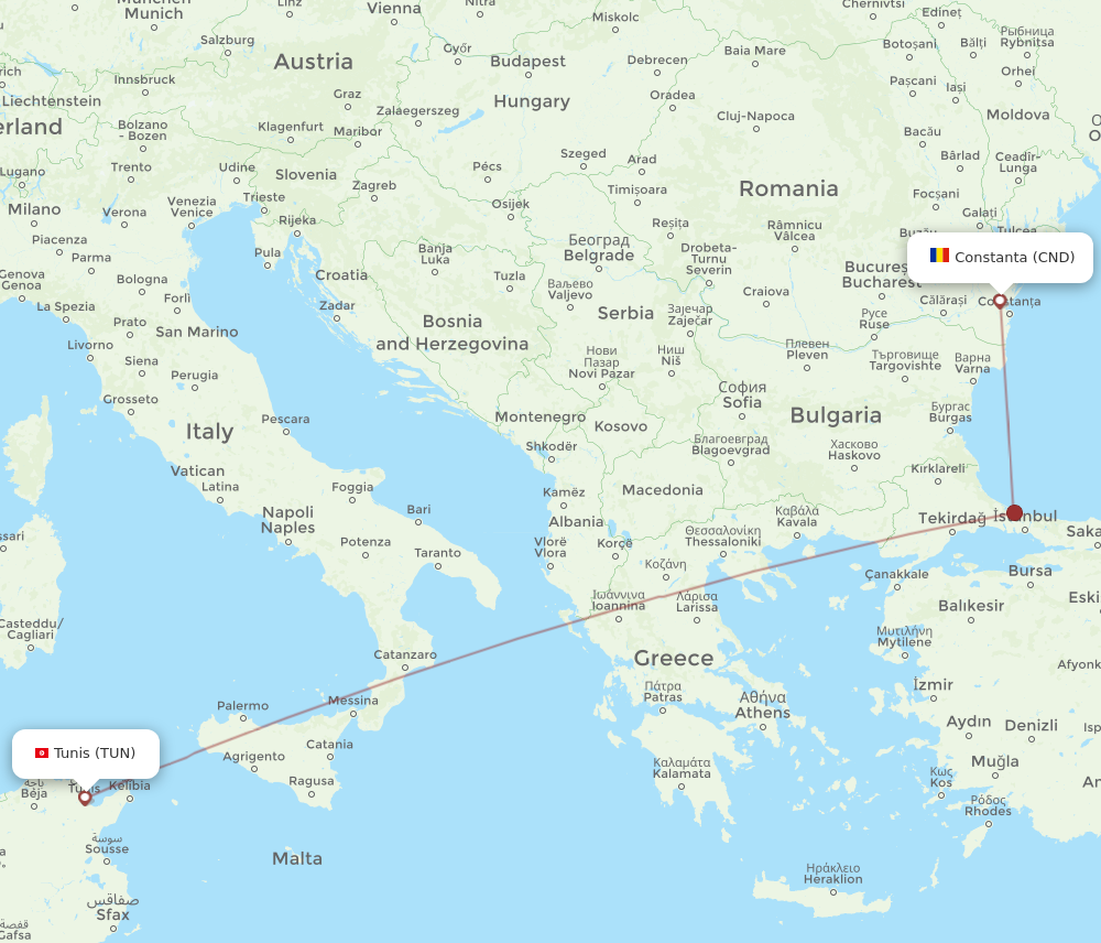 Flights from Tunis to Constanta TUN to CND Flight Routes