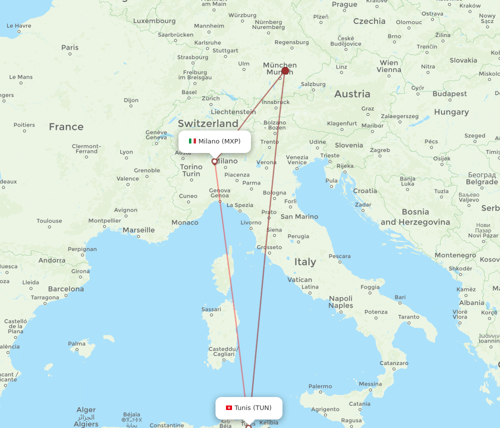 Flights from Tunis to Milan TUN to MXP Flight Routes