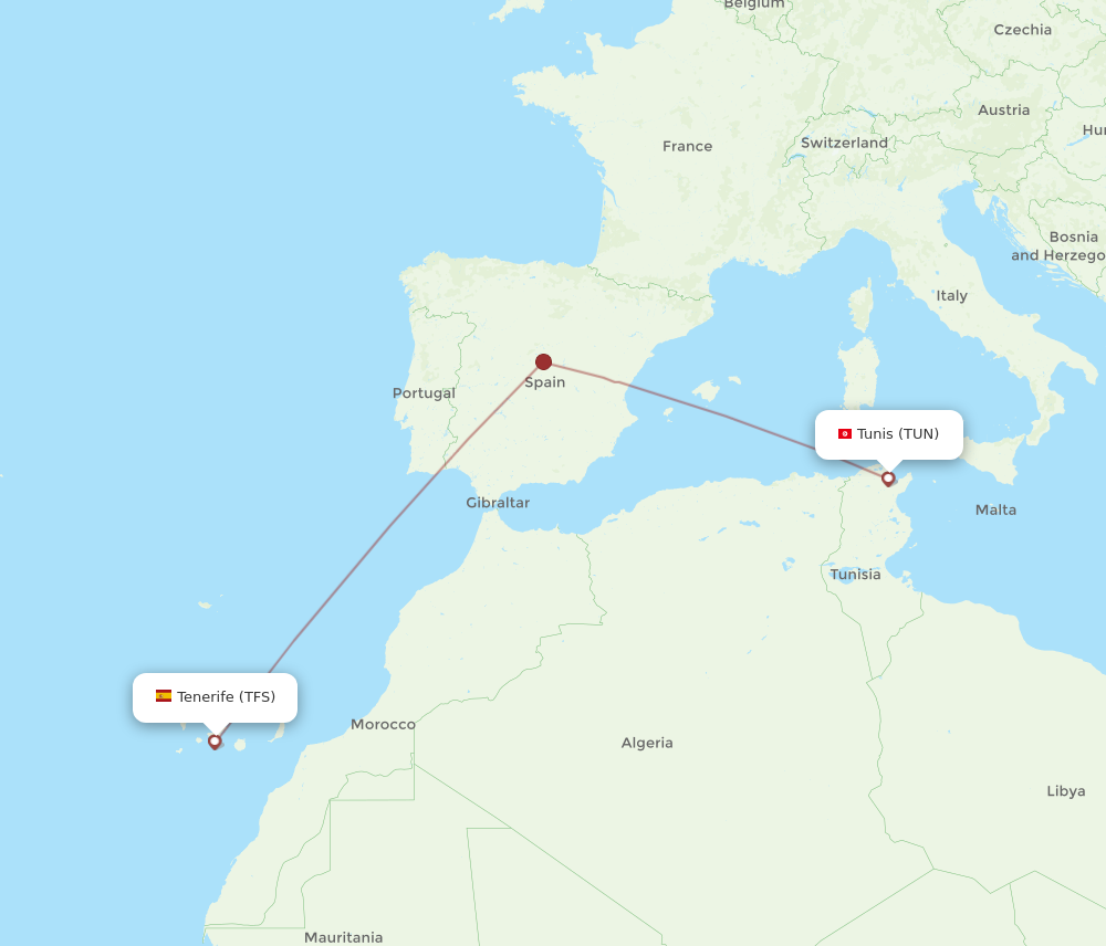 Flights from Tunis to Tenerife TUN to TFS Flight Routes