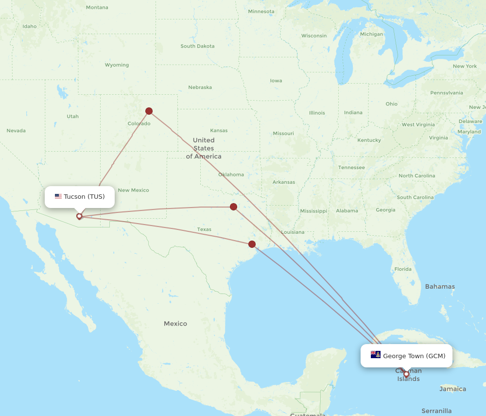 All Flight Routes From Tucson To Grand Cayman Island, TUS To GCM ...