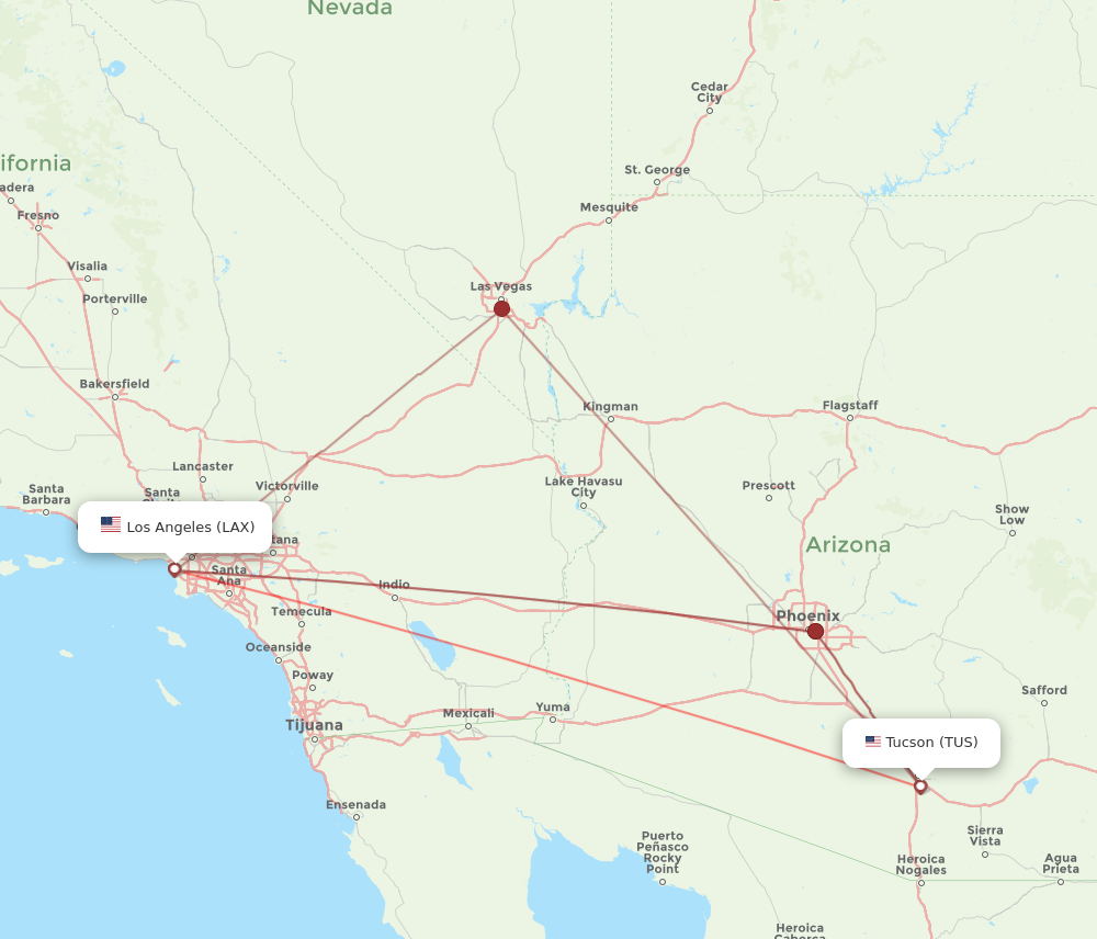 Flights from Tucson to Los Angeles TUS to LAX Flight Routes