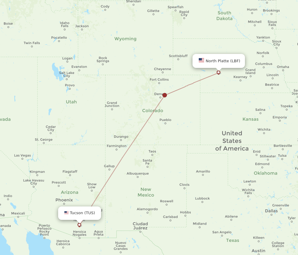 All Flight Routes From Tucson To North Platte, TUS To LBF - Flight Routes