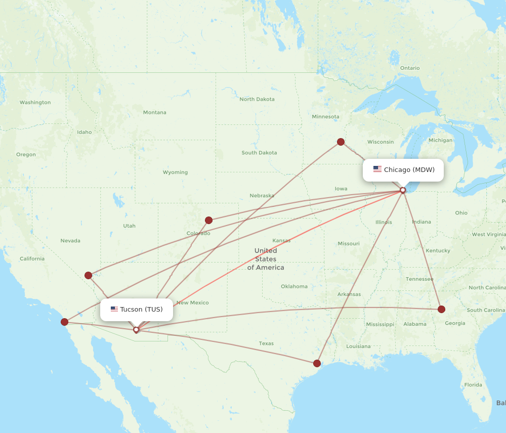 All flight routes from Tucson to Chicago, TUS to MDW - Flight Routes