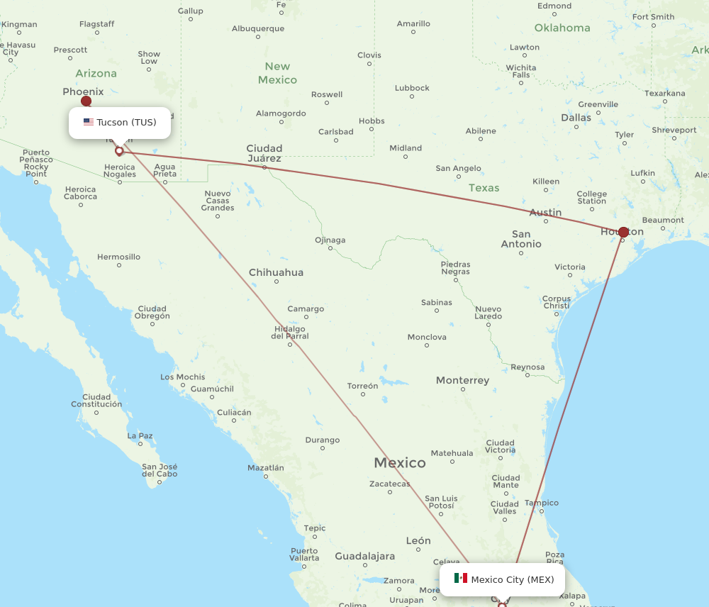 Flights from Tucson to Mexico City TUS to MEX Flight Routes