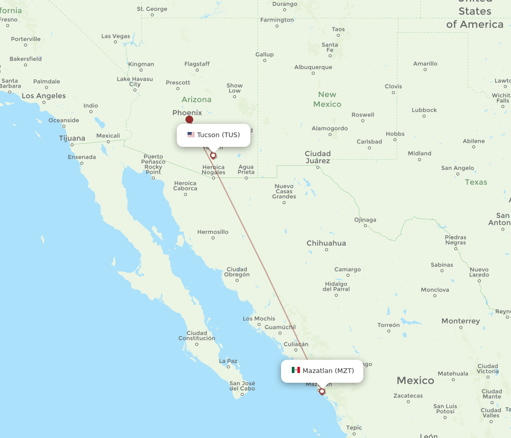 Flights From Tucson To Mazatlan Tus To Mzt Flight Routes 2622