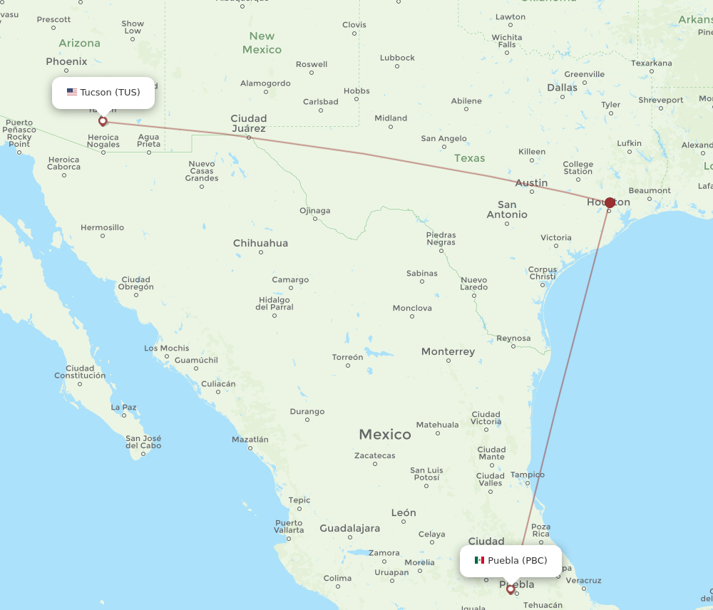 Flights from Tucson to Puebla, TUS to PBC - Flight Routes