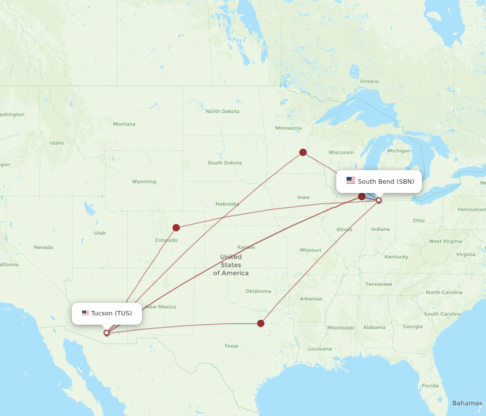 Flights from Tucson to South Bend, TUS to SBN - Flight Routes