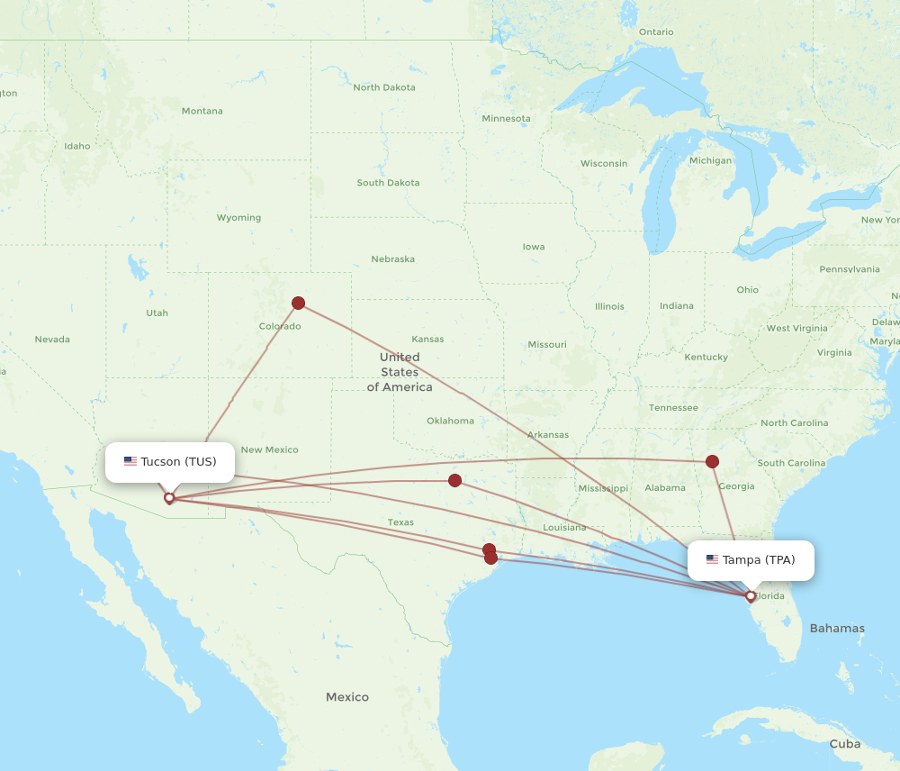 Flights from Tucson to Tampa, TUS to TPA - Flight Routes