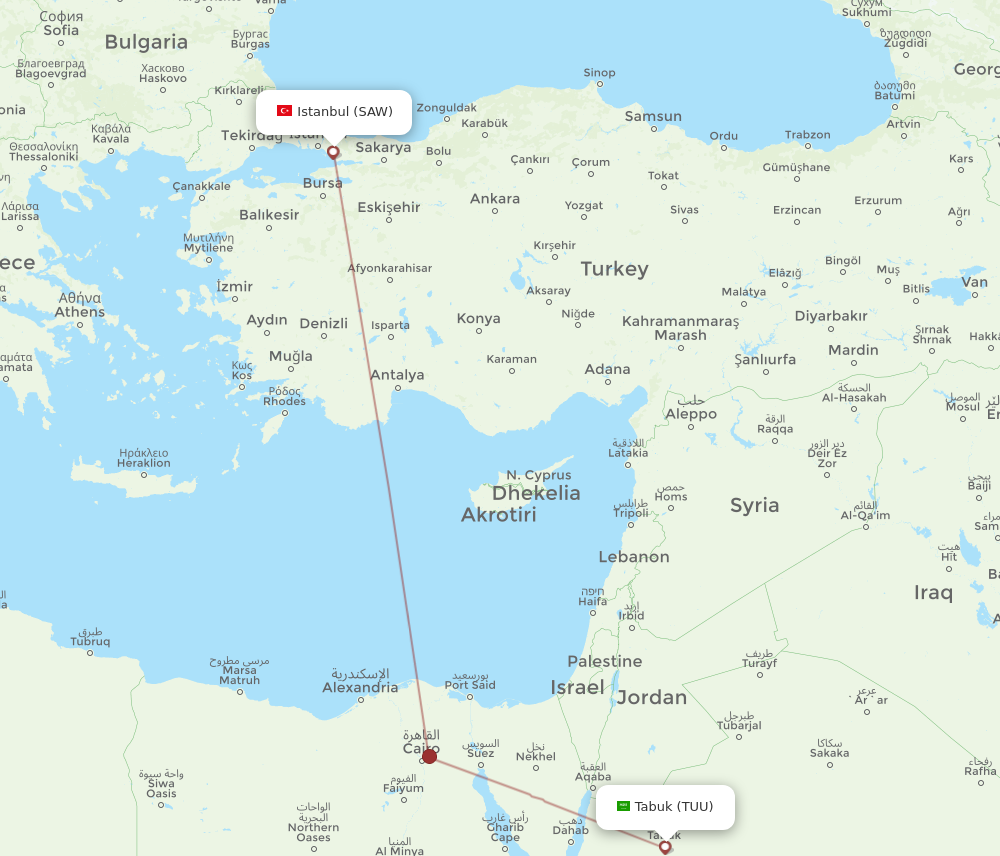 SAW to TUU flights and routes map