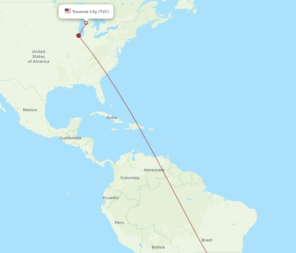 Flights from Traverse City to Sao Paulo TVC to GRU Flight Routes