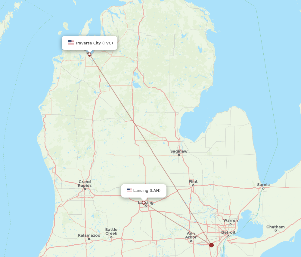 Flights from Traverse City to Lansing TVC to LAN Flight Routes