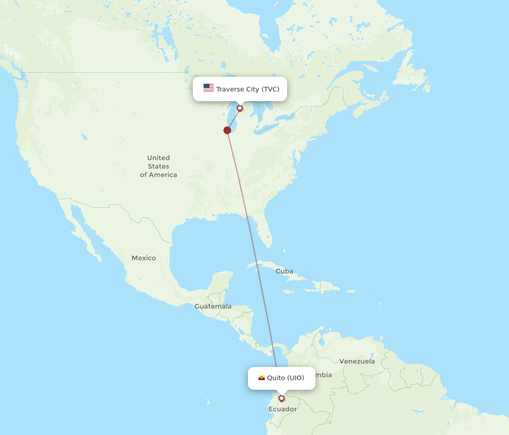 Flights from Traverse City to Quito TVC to UIO Flight Routes