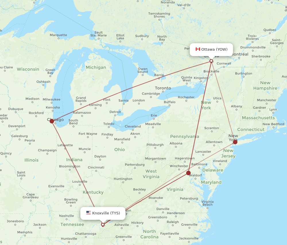 Flights from Knoxville to Ottawa TYS to YOW Flight Routes