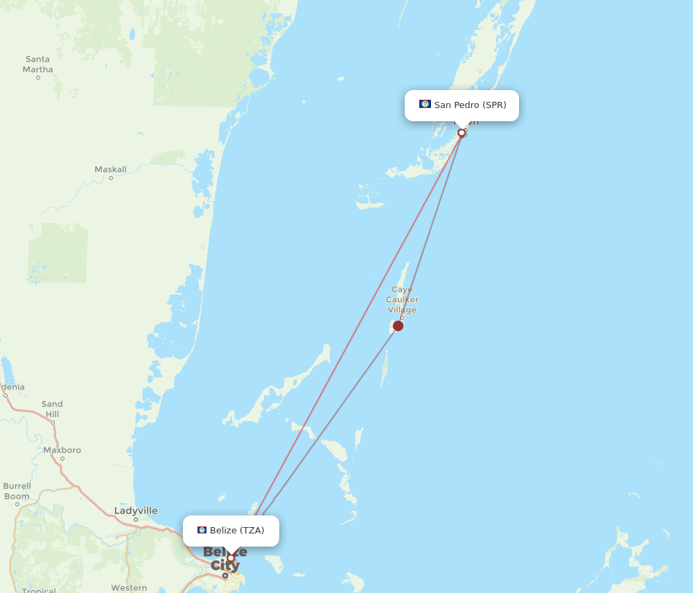 Flights from Belize City to San Pedro TZA to SPR Flight Routes