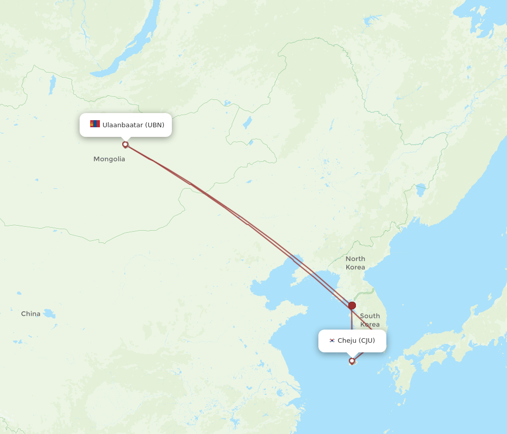 Flights from Ulaanbaatar to Jeju UBN to CJU Flight Routes