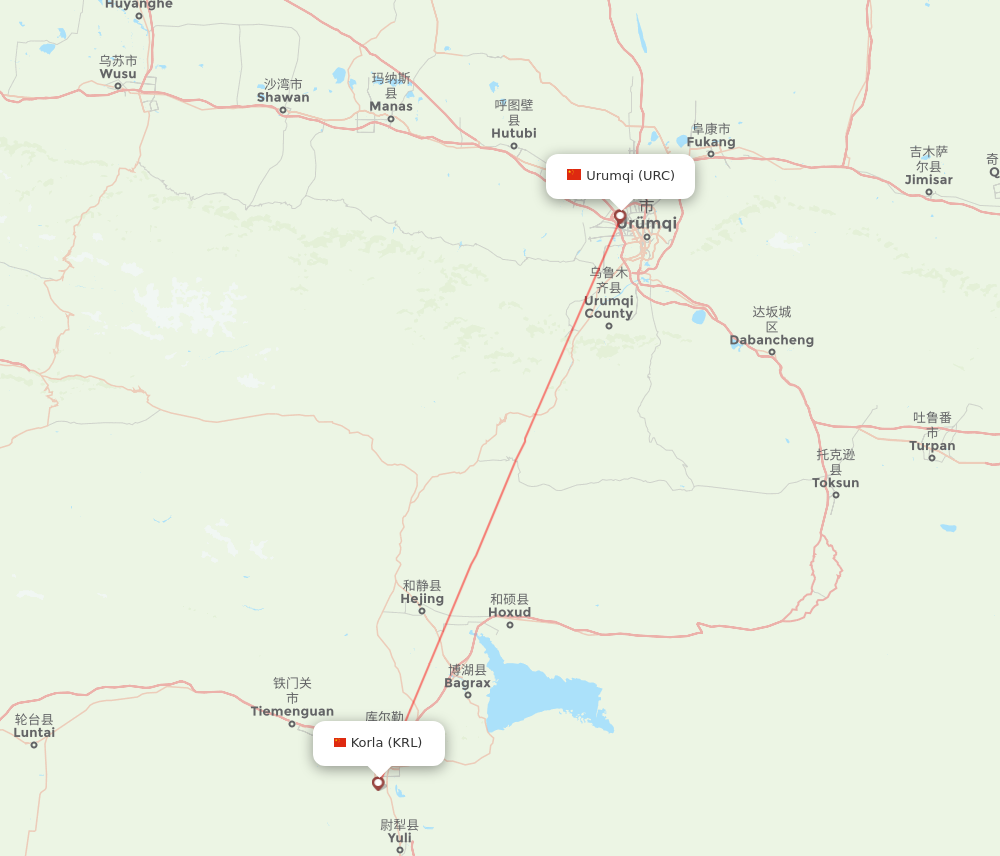 All Flight Routes From Urumqi To Korla, URC To KRL - Flight Routes