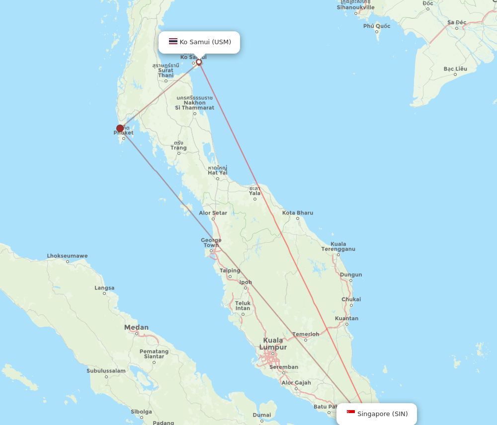 All flight routes from Koh Samui to Singapore, USM to SIN Flight Routes