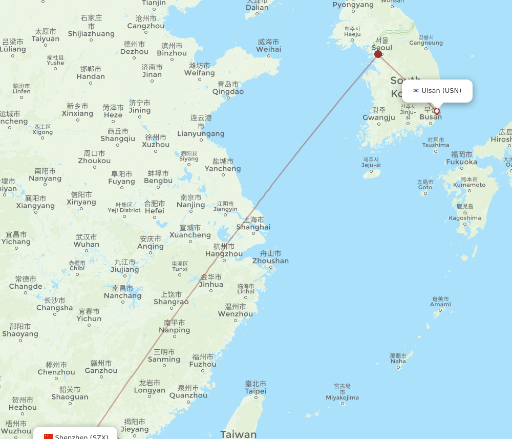 USN to SZX flights and routes map