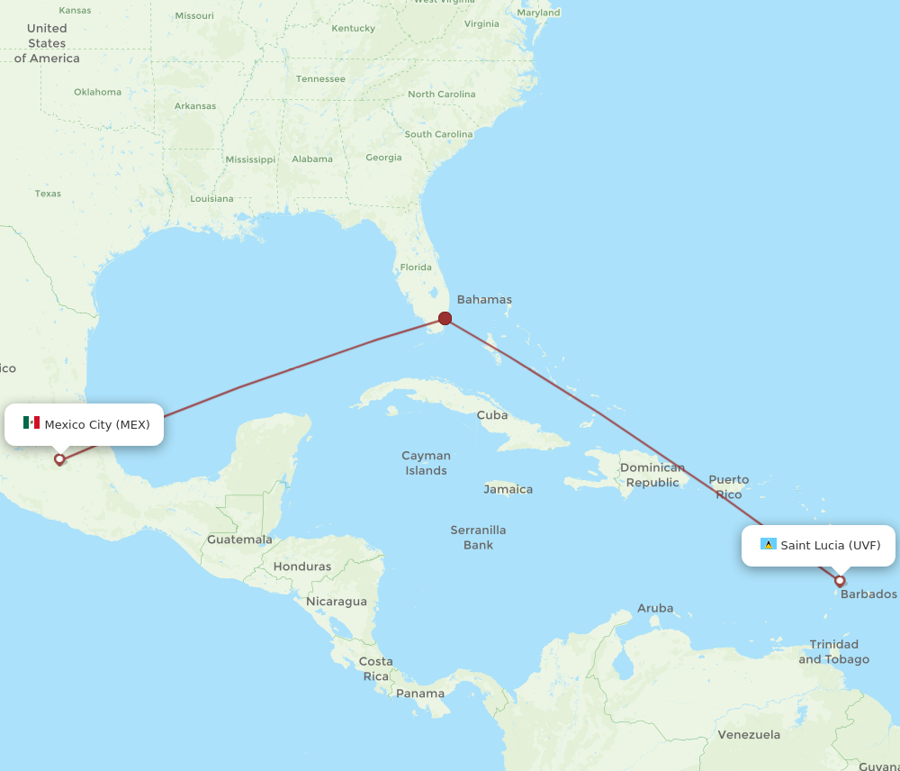 Flights from Saint Lucia to Mexico City UVF to MEX Flight Routes