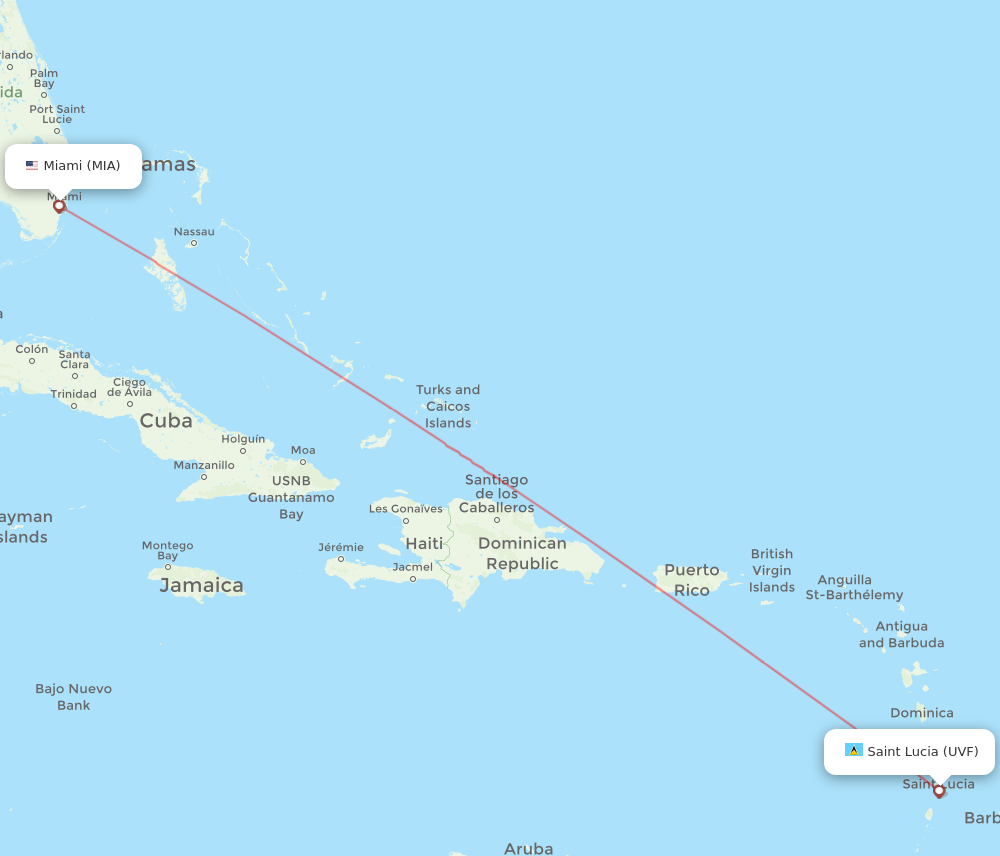 Flights from Saint Lucia to Miami UVF to MIA Flight Routes