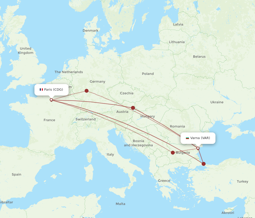 Flights from Varna to Paris VAR to CDG Flight Routes