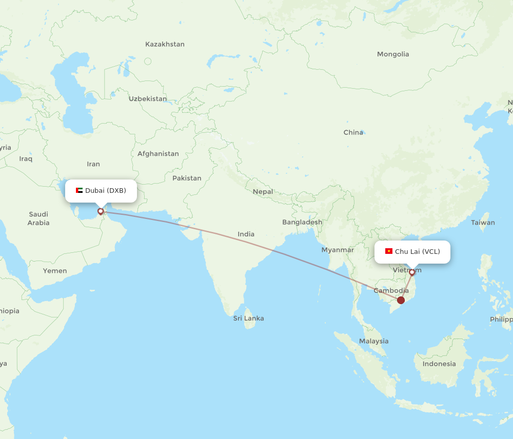 All flight routes from Dubai to Tamky-Chulai Airport, DXB to VCL ...