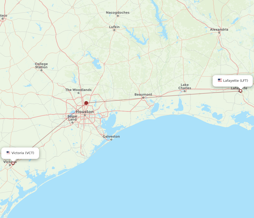 All flight routes from Victoria to Lafayette, VCT to LFT - Flight Routes