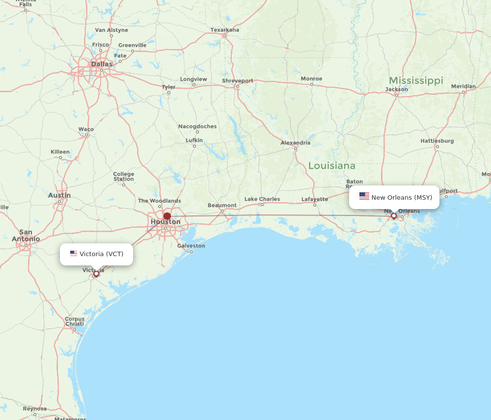 Flights from Victoria to New Orleans VCT to MSY Flight Routes