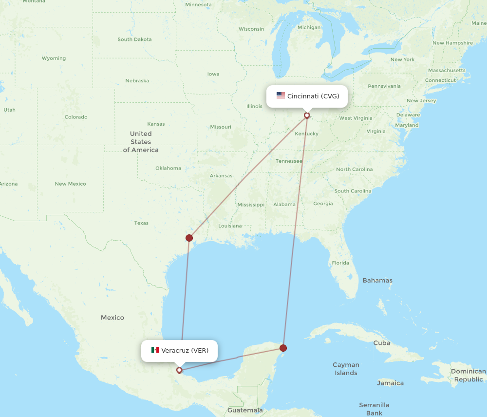 Flights from Veracruz to Cincinnati, VER to CVG - Flight Routes