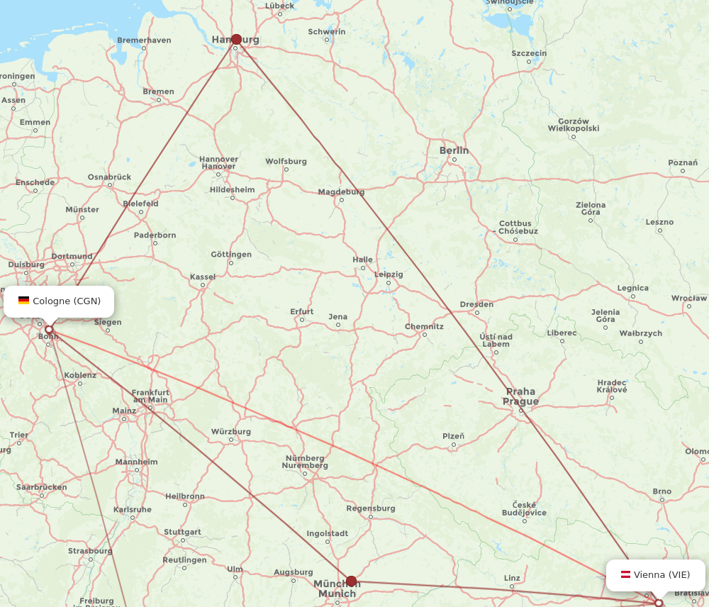 Flights from Vienna to Cologne VIE to CGN Flight Routes