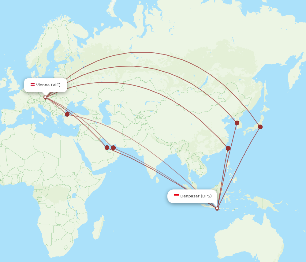 VIE to DPS flights and routes map