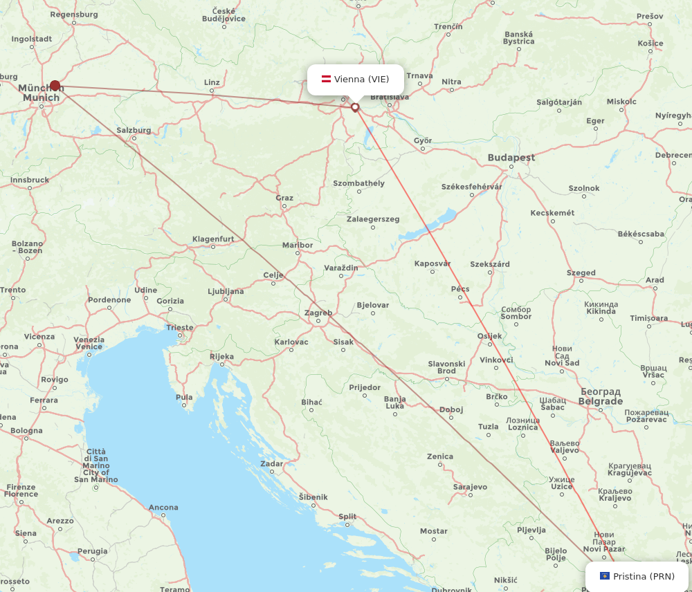 Flights from Vienna to Pristina VIE to PRN Flight Routes