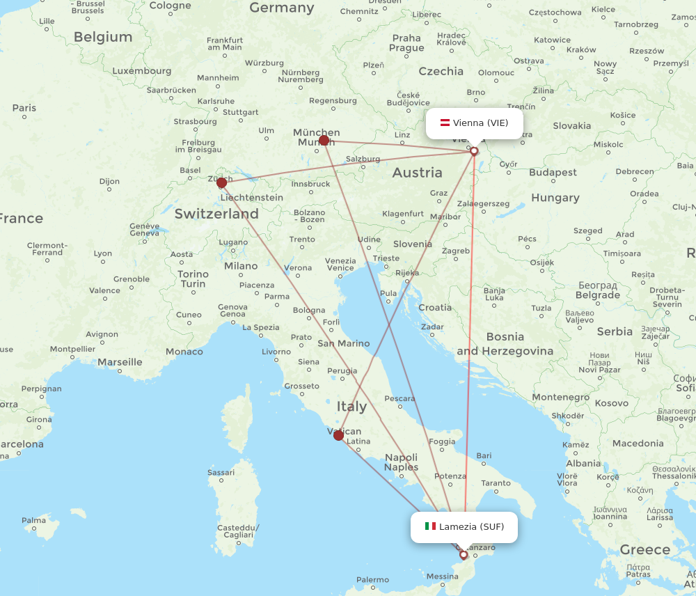 Flights from Vienna to Lamezia Terme VIE to SUF Flight Routes