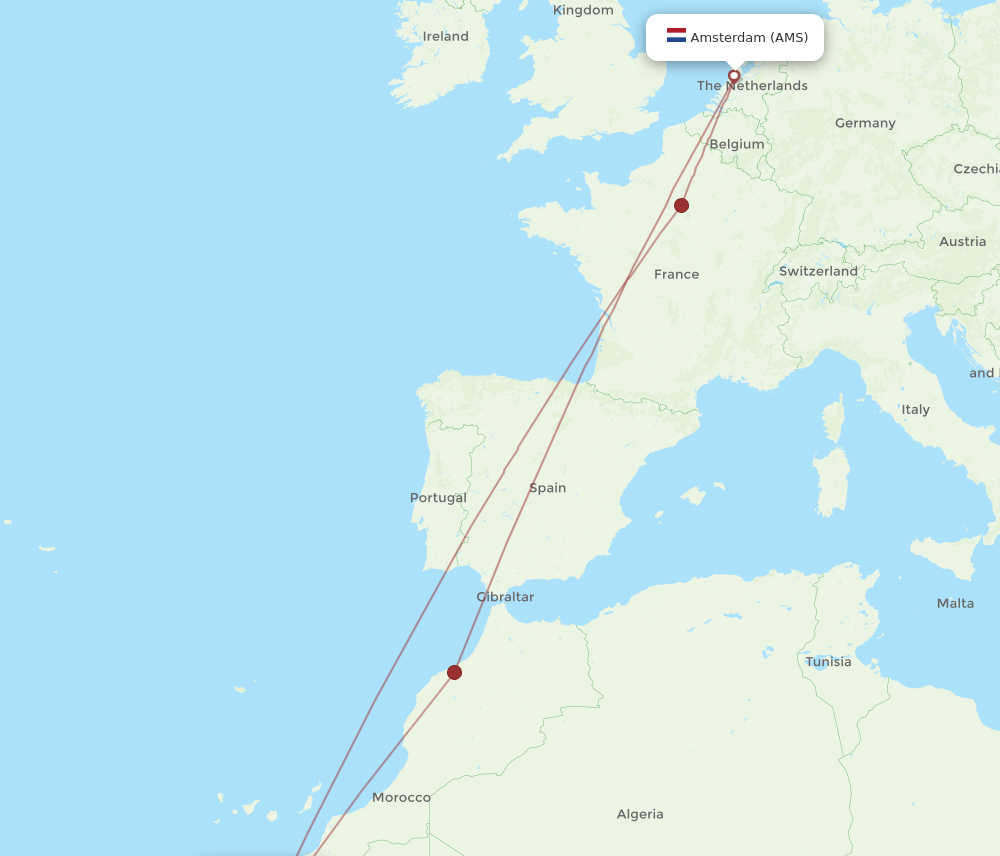 Flights from Dakhla to Amsterdam VIL to AMS Flight Routes