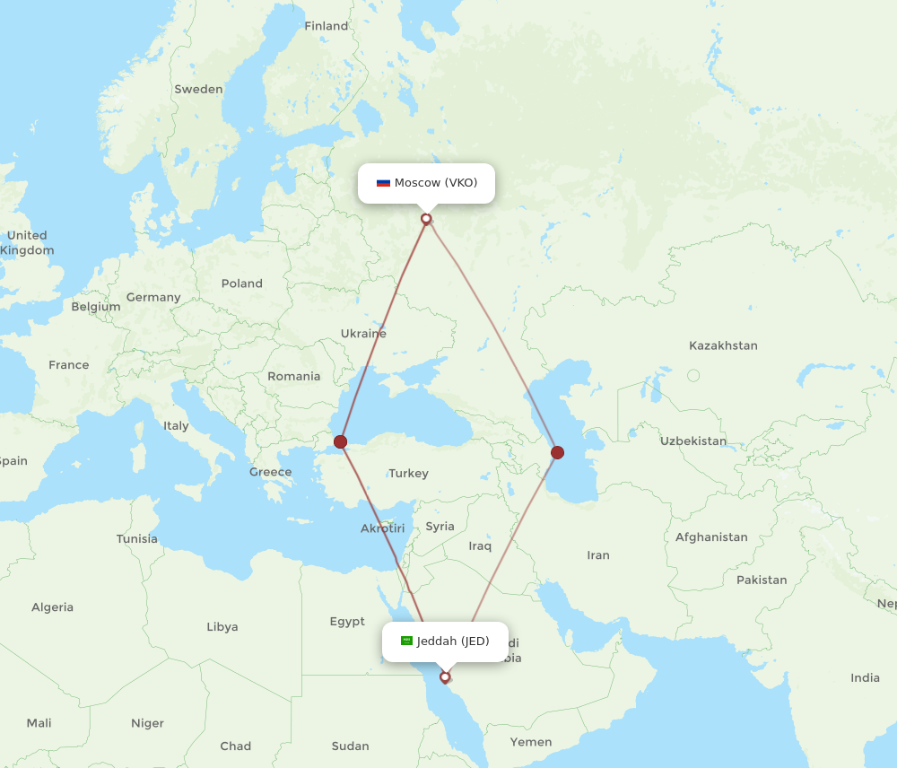 Flights from Moscow to Jeddah VKO to JED Flight Routes